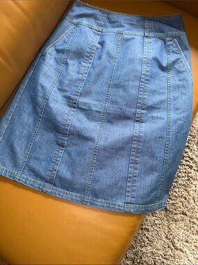 sahalie Blue Paneled Denim Skirt